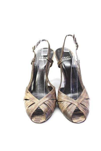 Stuart Weitzman Womens Brown Reptile Skin Peep Toe Sandals Shoes Size 7.5M