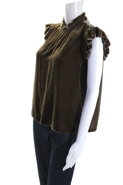 Ulla Johnson Womens Velvet Ruffled Cap Sleeve Keyhole Back Blouse Brown Size 0