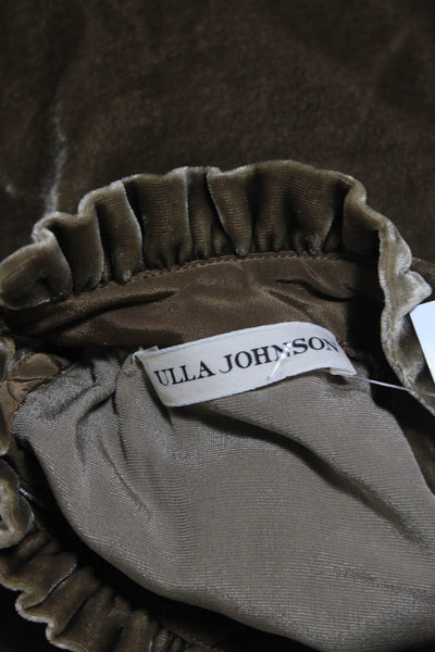 Ulla Johnson Womens Velvet Ruffled Cap Sleeve Keyhole Back Blouse Brown Size 0