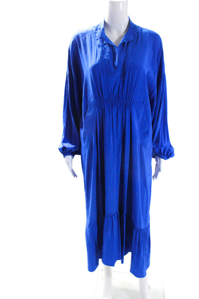 Christian Wijnants Womens Silk Charmeuse Midi Drop Waist Dress Blue Size 34