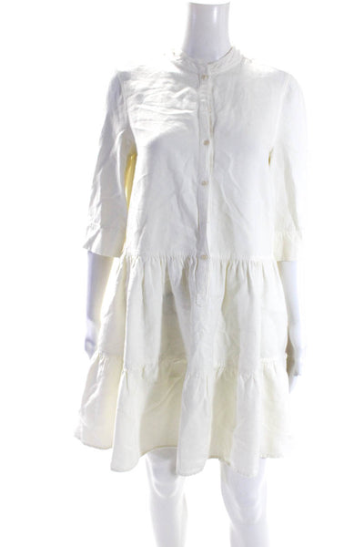 Apiece Apart Womens Half Sleeve Button Down Shirt Dress Ivory White Size XS