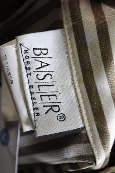 BASLER Womens Button Front Collared Silk Striped Shirt White Brown Size FR 38