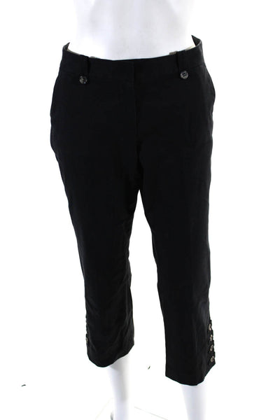 Theory Womens Cotton Hook Closure Cropped Mid-Rise Tapered Pants Black Size 10
