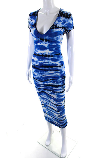 Young Fabulous & Broke Womens Tie Dye Print Ruched Dress Blue White Size Small