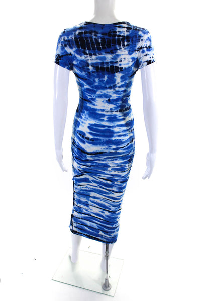 Young Fabulous & Broke Womens Tie Dye Print Ruched Dress Blue White Size Small