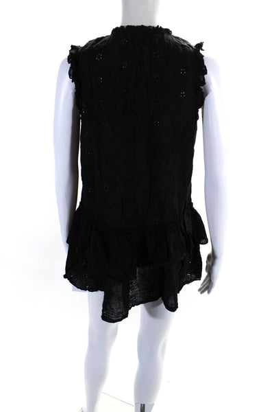 Playa Lucila Womens Eyelet Tiered A Line Mini Dress Black Cotton Size Small