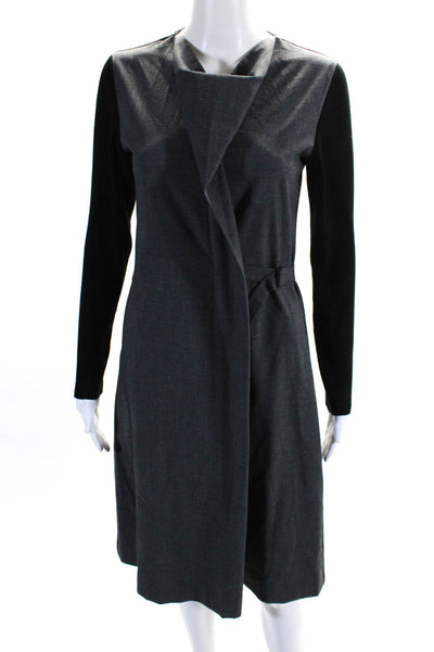 Harper Womens Adjustable Waist Long Sleeve Zip Up Midi Dress Gray Size XS