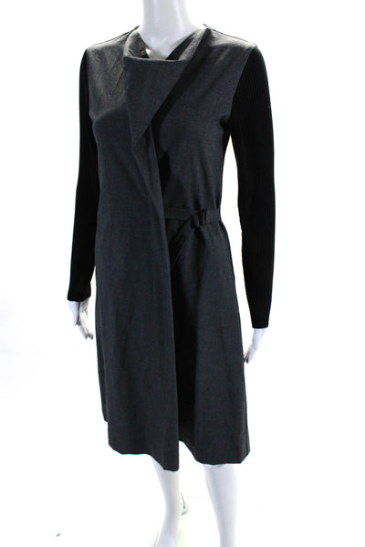 Harper Womens Adjustable Waist Long Sleeve Zip Up Midi Dress Gray Size XS