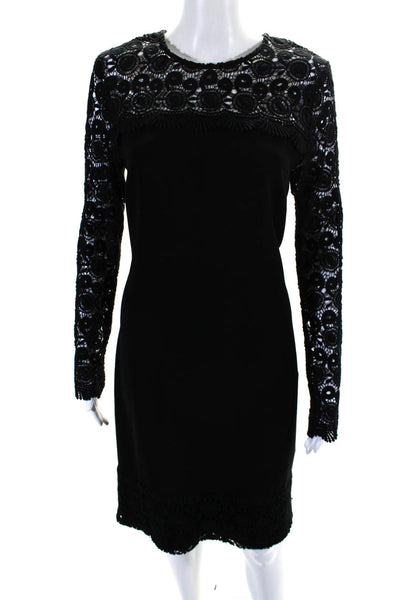 Cynthia Steffe Womens Embroidered Round Neck Long Sleeve Dress Black Size 6