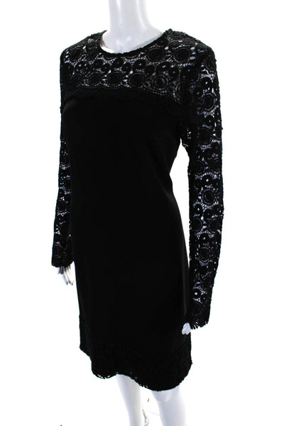 Cynthia Steffe Womens Embroidered Round Neck Long Sleeve Dress Black Size 6