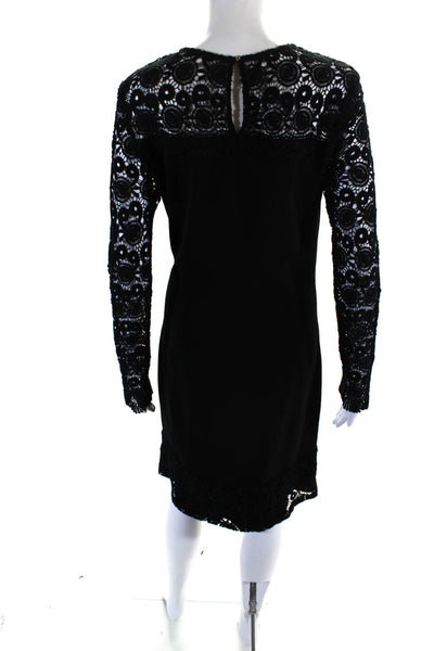 Cynthia Steffe Womens Embroidered Round Neck Long Sleeve Dress Black Size 6