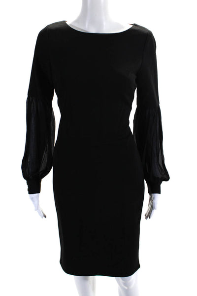 Calvin Klein Womens Boat Neck Long Sleeve Zip Up Knee Length Dress Black Size 6