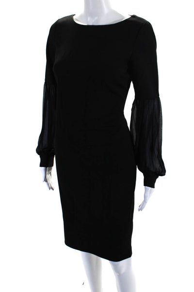 Calvin Klein Womens Boat Neck Long Sleeve Zip Up Knee Length Dress Black Size 6