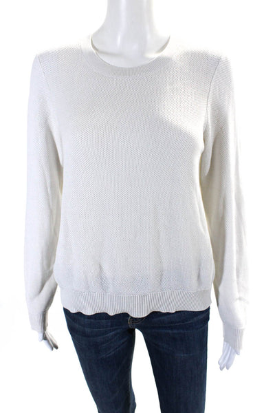 Eileen Fisher Womens White Open Knit Crew Neck Pullover Sweater Top Size XS