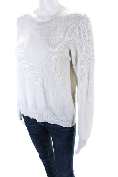 Eileen Fisher Womens White Open Knit Crew Neck Pullover Sweater Top Size XS