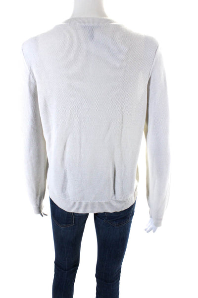 Eileen Fisher Womens White Open Knit Crew Neck Pullover Sweater Top Size XS