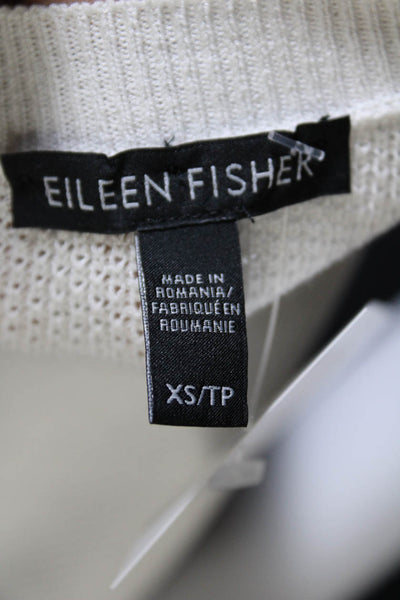 Eileen Fisher Womens White Open Knit Crew Neck Pullover Sweater Top Size XS