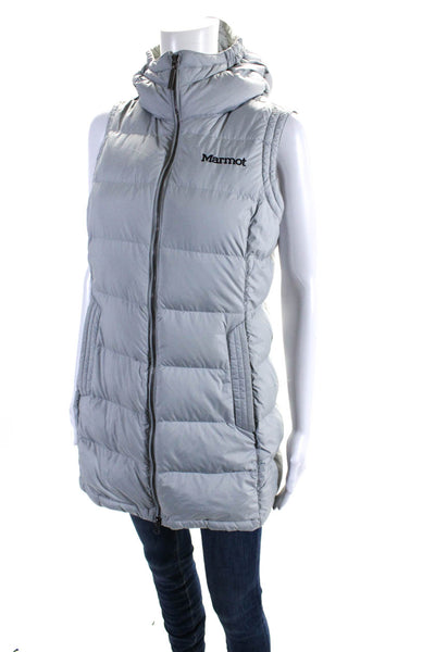 Marmot Womens Full Zipper Hooded Puffer Vest Jacket Gray Size Small