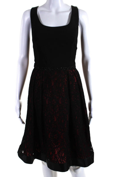 Luxe By Carmen Marc Valvo Womens Lace Scoop Neck A Line Dress Black Red Size 12