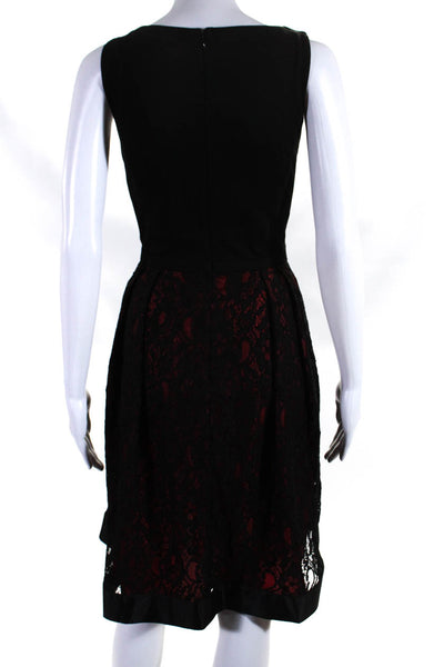 Luxe By Carmen Marc Valvo Womens Lace Scoop Neck A Line Dress Black Red Size 12