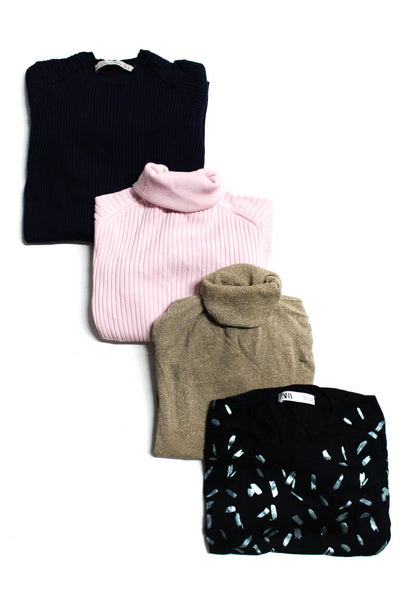 Zara Knit Womens Sweaters Navy Blue Pink Gold Size Small Medium Lot 4