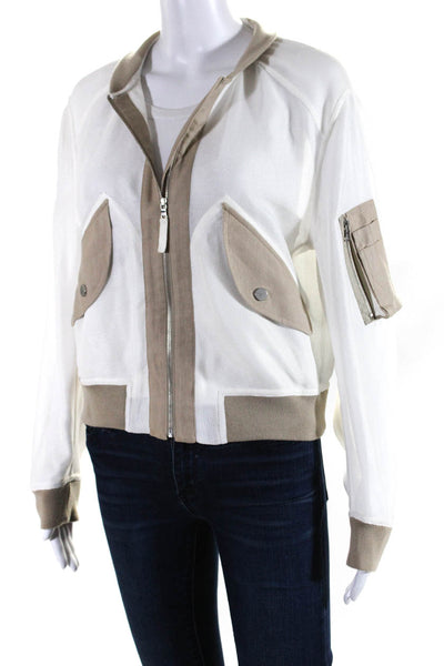 BCBG Max Azria Womens Full Zipper Hugh Jacket White Beige Size Medium