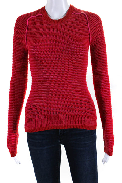 Carven Womens Woven Long Sleeves Crew Neck Pullover Sweater Red Size Small