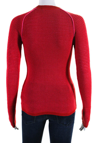 Carven Womens Woven Long Sleeves Crew Neck Pullover Sweater Red Size Small