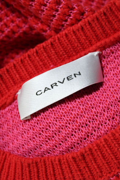 Carven Womens Woven Long Sleeves Crew Neck Pullover Sweater Red Size Small