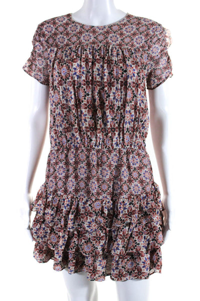 Rachel Zoe Womens Silk Floral Print A Line Tiered Dress Multi Colored Size 4