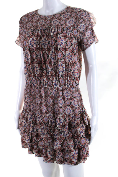 Rachel Zoe Womens Silk Floral Print A Line Tiered Dress Multi Colored Size 4