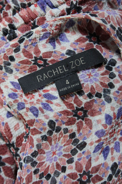 Rachel Zoe Womens Silk Floral Print A Line Tiered Dress Multi Colored Size 4