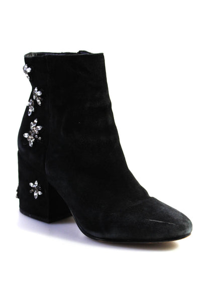 Sam Edelman Womens Suede Jeweled Taye 2 Zip Up Ankle Boots Black Size 7