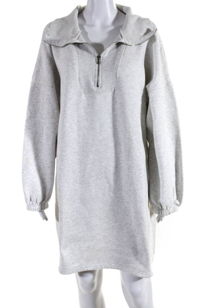 MISSGUIDED Womens Rib Fleece Jersey Half Zip Mini Sweatshirt Dress Gray Size 14