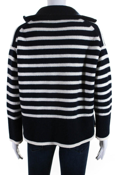 Babaton Womens Striped Knit Full Zip Sweater Jacket Navy White Wool Size Small