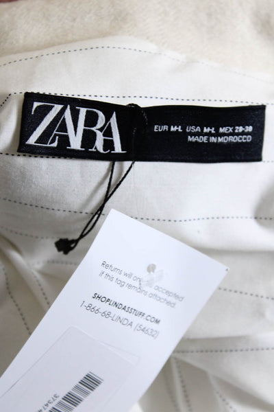 Zara Womens Woven Herringbone Full Zip Coat Jacket Ivory Size M/L