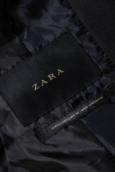 Zara Womens Long Twill Collared Full Zip Snap Coat Jacket Black Size Small