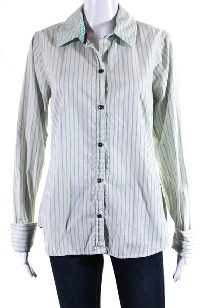 Trovata Womens Green Striped Collar Long Sleeve Button Down Shirt Size L