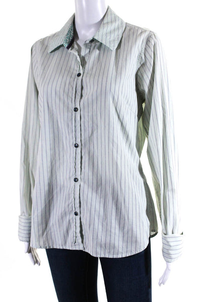 Trovata Womens Green Striped Collar Long Sleeve Button Down Shirt Size L