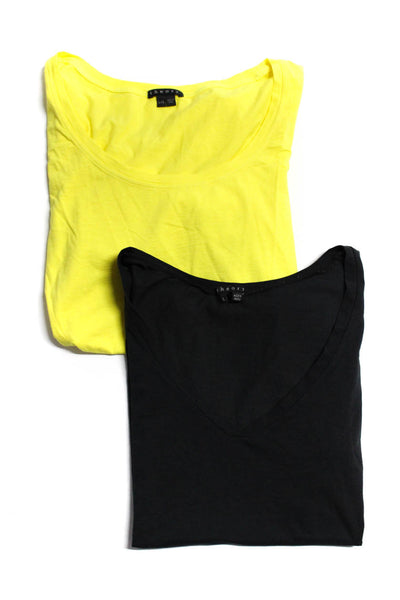 Theory Womens Bright Yellow Cotton Scoop Neck Basic Tee Top Size L lot 2