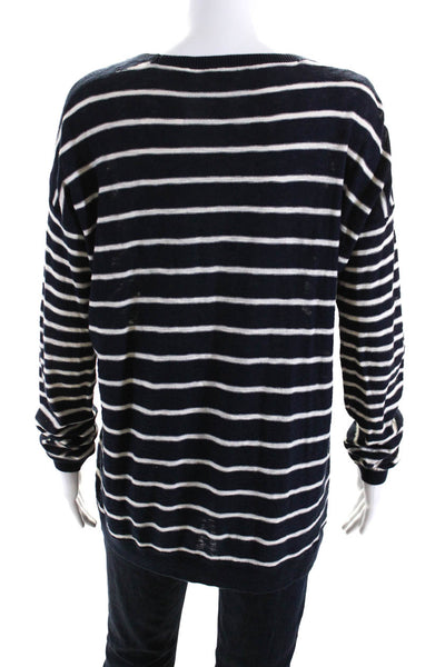 Vince Womens Long Sleeve Scoop Neck Striped Sweater Blue White Size Medium