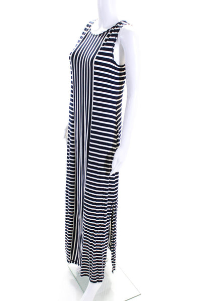 Max Studio Womens Scoop Neck Striped Side Slit Maxi Dress Blue White Size Small