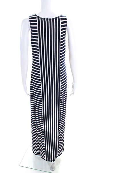 Max Studio Womens Scoop Neck Striped Side Slit Maxi Dress Blue White Size Small