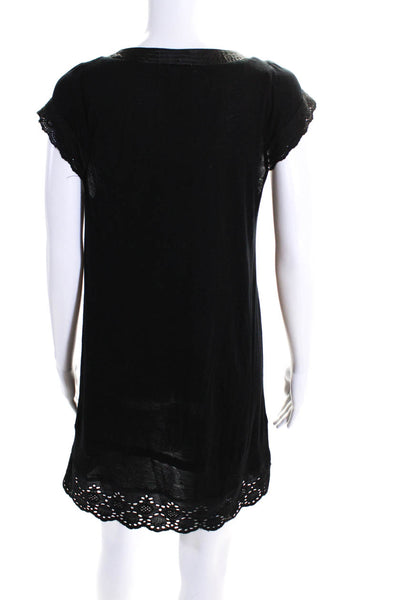 Ange Womens Short Sleeve V Neck Eyelet Trim Knit Shift Dress Black Size 2