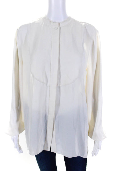 Elizabeth and James Womens Long Sleeve Button Down Raw Trim Blouse Beige Size L