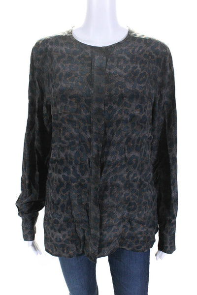 Equipment Femme Womens Silk Leopard Print Button Down Blouse Black Size L