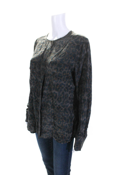 Equipment Femme Womens Silk Leopard Print Button Down Blouse Black Size L