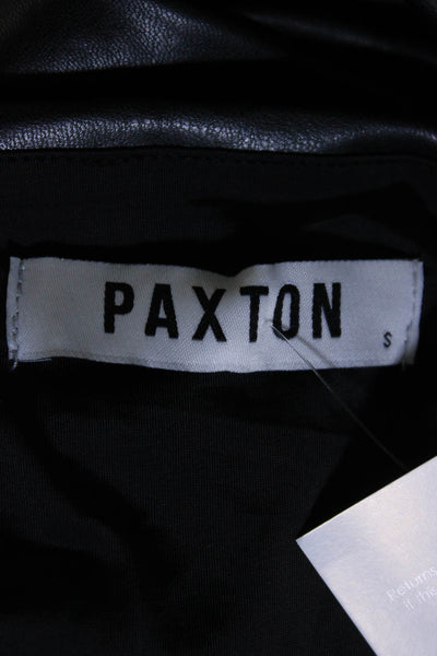 Paxton Women V Neck Sleeveless Faux Leather Halter Midi Sheath Dress Black Small