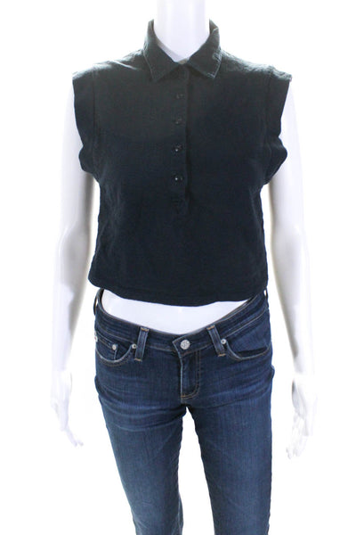 Rag & Bone Womens Sleeveless Crop Henley Polo Shirt Blouse Navy Size Small