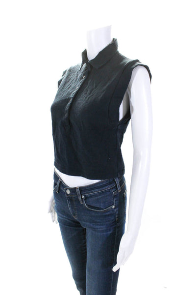 Rag & Bone Womens Sleeveless Crop Henley Polo Shirt Blouse Navy Size Small